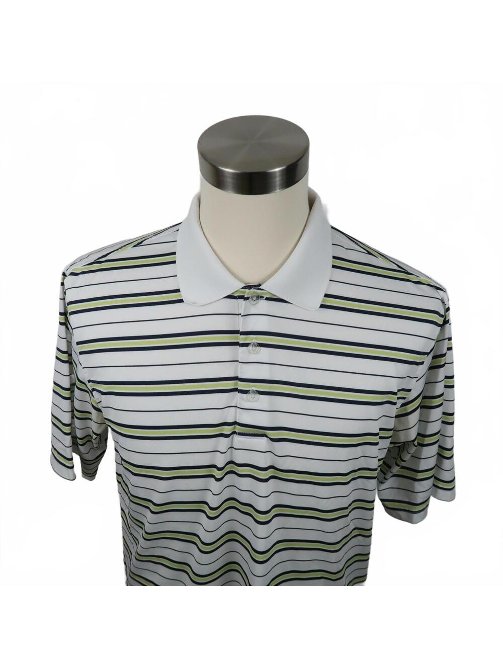 Tommy Armour Mens Polyester Dri Logic White Green Striped Golf Polo Shirt L
